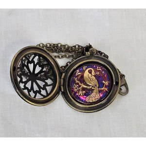 Czech Peacock Locket Pendant with 24" Necklace New